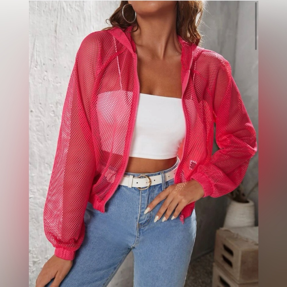 NWOT hot pink mesh zip up jacket